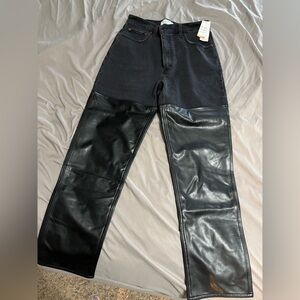Black Leather and Denim Pants